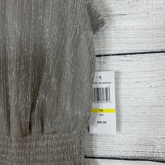 NWT MSK Petites Metallic Silver Gold Knee Cocktail Party Tiered Dress Sz… - Picture 5 of 15